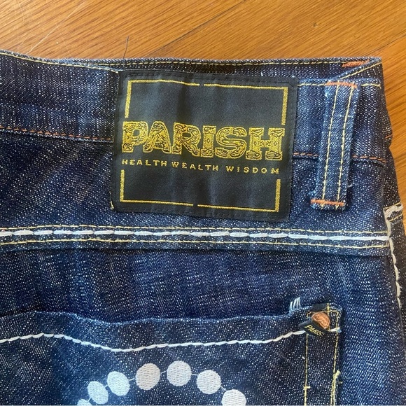 Parish Health Wealth &Wisdom Men’s Jeans Size 38 Dark Wash Button Fly Streetwear - Picture 11 of 16
